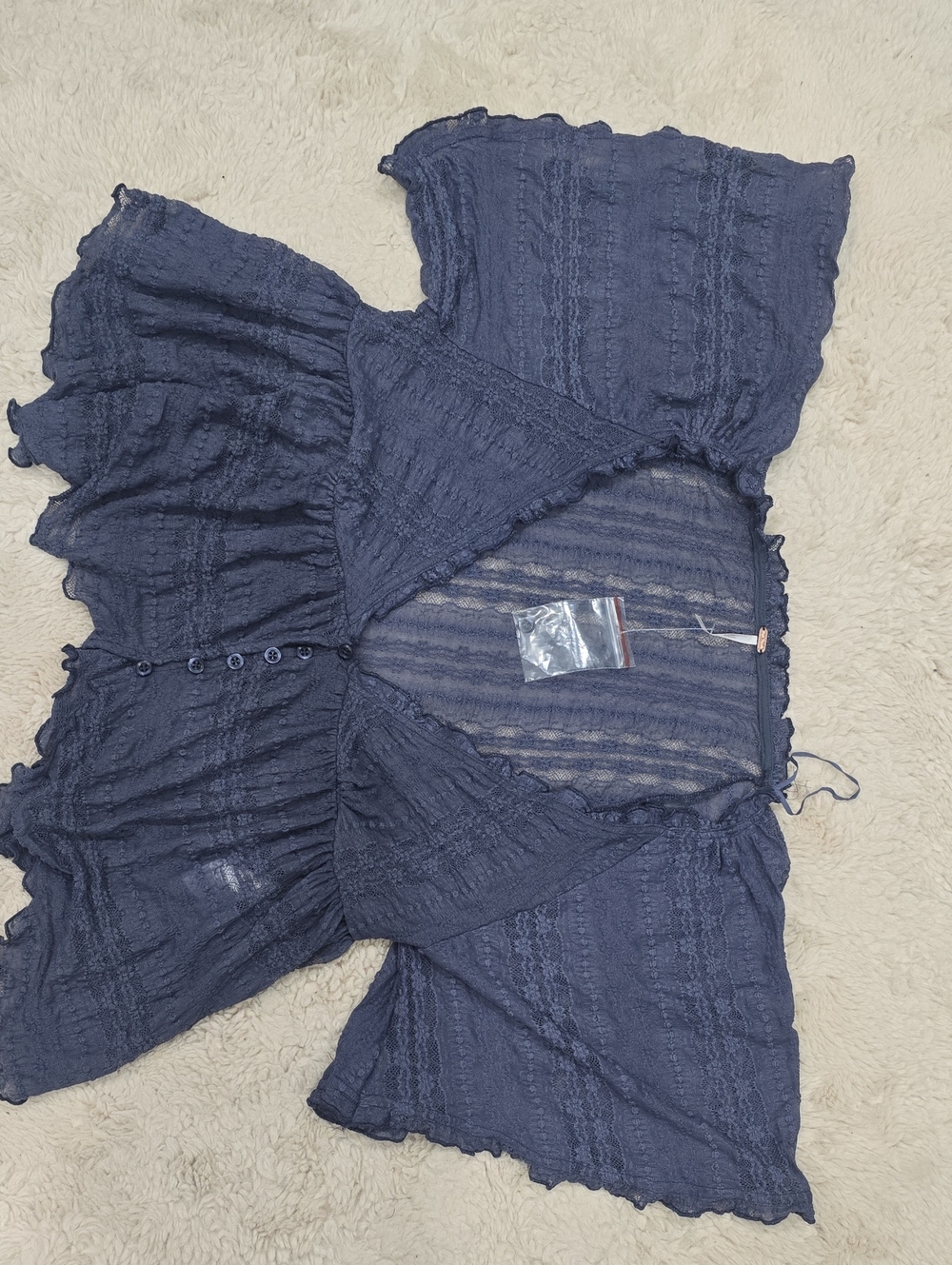 Free People Navy Blue Textured Ruffle Button-Front Tunic
